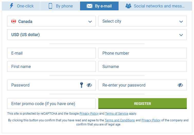 1xbet registration by e-mail